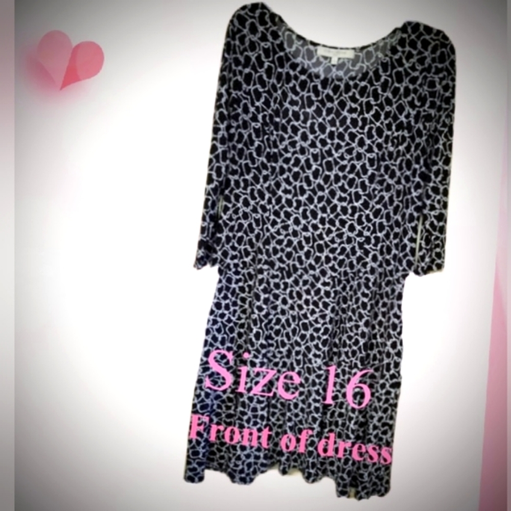 Evan-Picone Black & White Print Dress - Picture 3 of 12